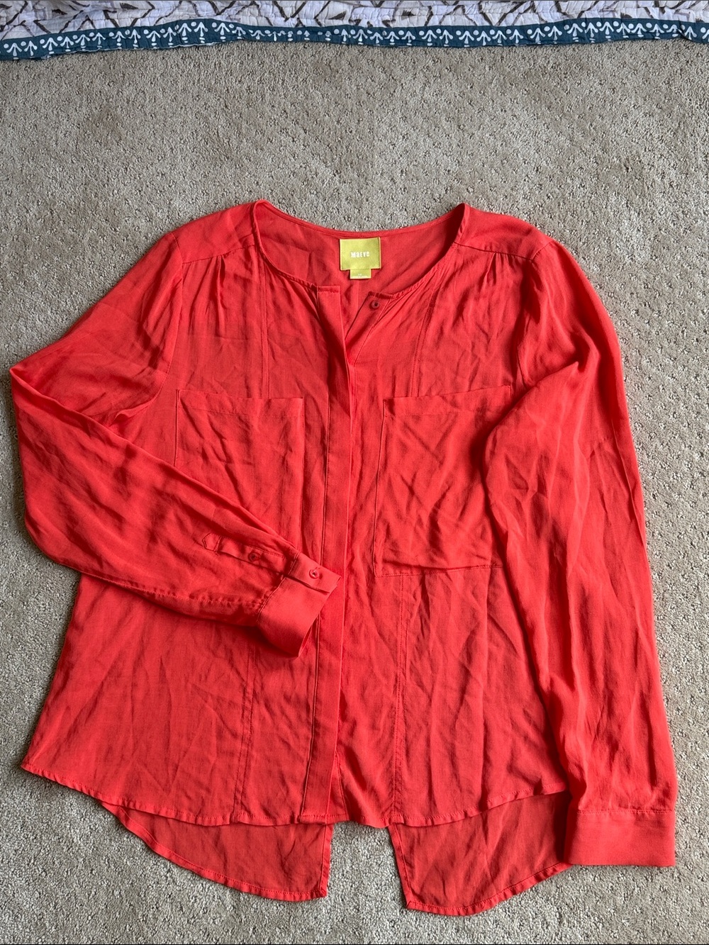 Maeve Anthropologie LS Solid Button Up Pocket Blouse, Coral, Sz 12